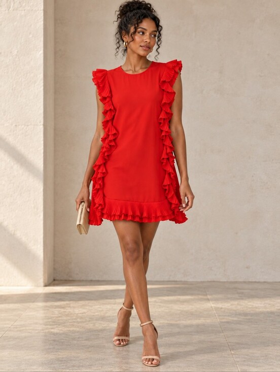Two Cumberland Dresses & Skirts - ❤️ TWO CUMBERLAND PLEATED RUFFLE MINI SHIFT DRESS, RED, MEDIUM